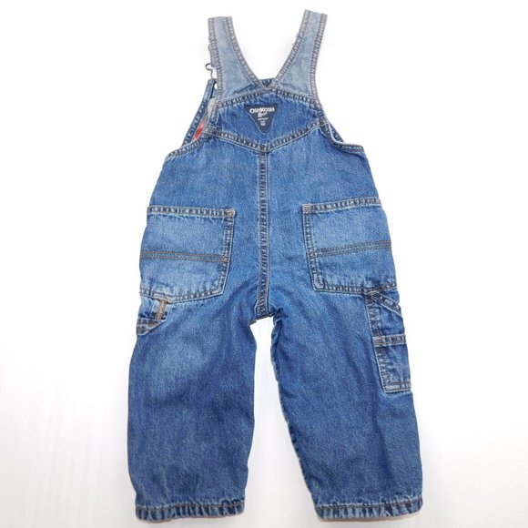 Oshkosh B'Gosh Baby Boys 12 Months Plaid Flannel lined Blue Denim Overalls - Picture 7 of 9